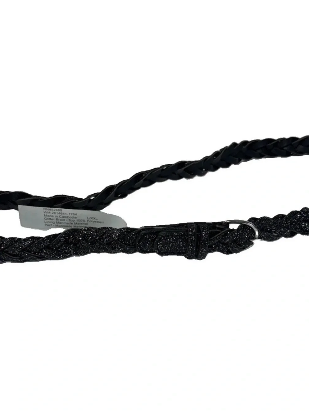 CTM Girls Metallic Braided Belt Black Sparkle Silver Buckle Size L/XXL